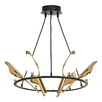 Люстра подвесная Jasper LSP-8641 Lussole белая золотая на 6 ламп, основание чёрное в стиле современный птички Люстра подвесная Jasper LSP-8641 Lussole белая золотая на 6 ламп, основание чёрное в стиле современный птички